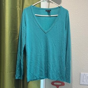 New York & Company Turquoise V-Neck Long Sleeve Top
